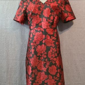 Talbots red-black tailored v-neck dress multi-NWT